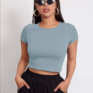 blue ribbed crop top